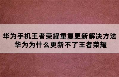 华为手机王者荣耀重复更新解决方法 华为为什么更新不了王者荣耀